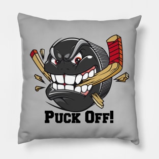 Hockey Puck Mascot Character Attitude Puck Off Cartoon Pillow