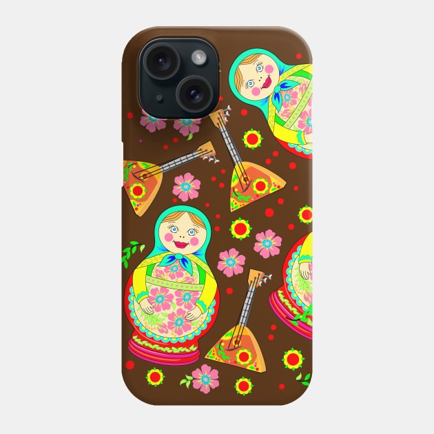 Russian doll Matryoshka and musical instrument balalaika Phone Case by Artist Natalja Cernecka