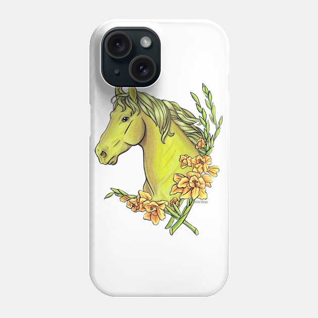 Peridot Horse with Gladiolus Flowers Phone Case by lizstaley