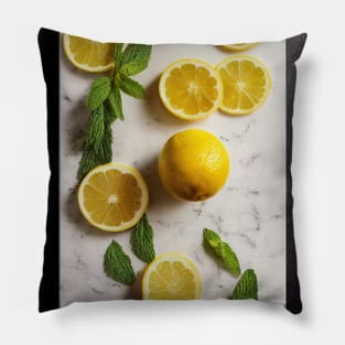 Lemon slices on stone table Pillow