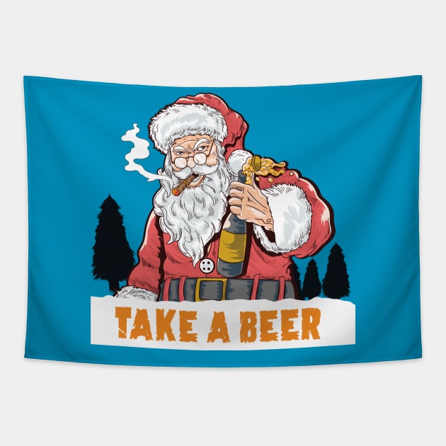 take a beer Santa Claus Cigar smoking pines Tapestry by GeekCastle