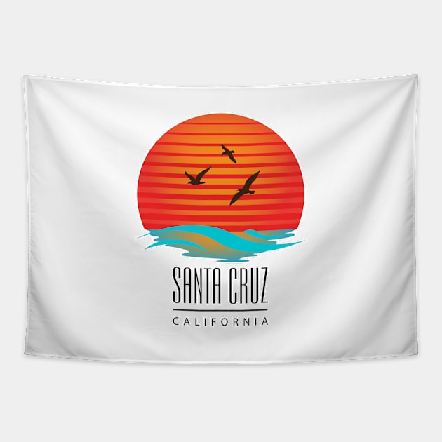 Santa Cruz Logo Sticker Sunset Waves and Birds Lite Tapestry by PauHanaDesign