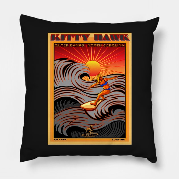 KITTYHAWK OUTER BANKS NORTH CAROLINA SURFING Pillow by Larry Butterworth