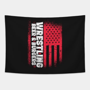 Wrestling Beer And Burgers - US Flag design Tapestry