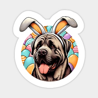 Broholmer in Bunny Ears Enjoys Colorful Easter Celebration Magnet