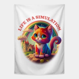 Life Is A Simulation / Nihilist Cute Kitty Design Tapestry