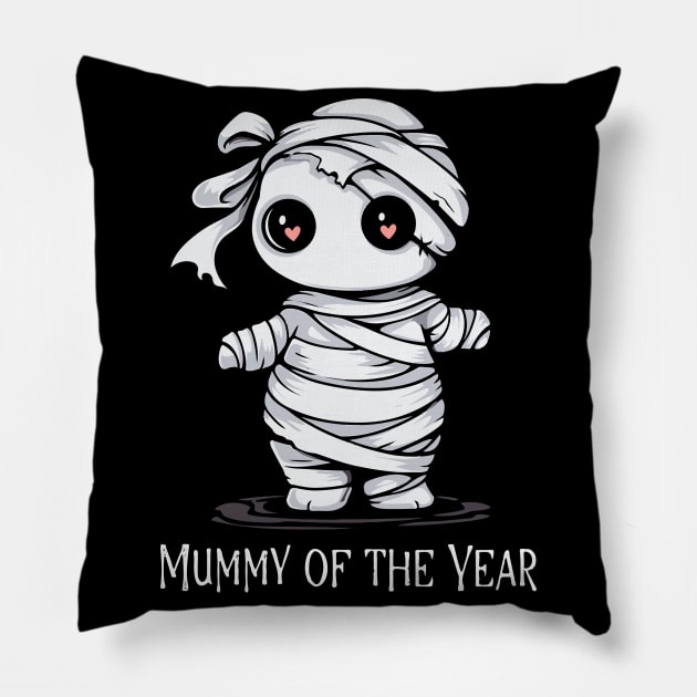 Halloween T-Shirt, Mummy of the Year Shirt, Mom's Spooky Tee, Fun Mummy Design, Women's Top, Family Halloween Apparel Pillow by Indigo Lake