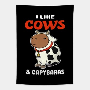 I Like Cows and Capybaras Cartoon Tapestry