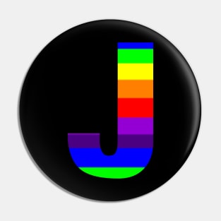 The Letter J in Rainbow Stripes Pin