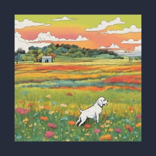 A Colorful Field With A Dog T-Shirt