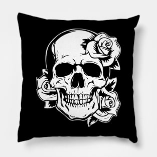 tattoo skull adorned with roses Pillow