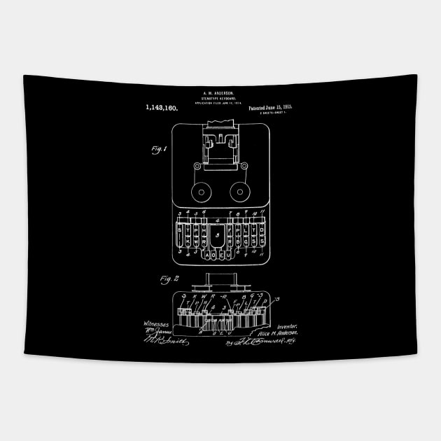 Stenographic Machine 1915 Patent , Stenographer Gift Idea, Stenotype Machine Tapestry by Anodyle