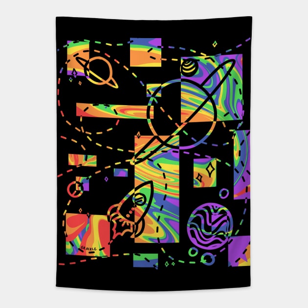 Geometric Galaxy (Rainbow Swirl Version) Tapestry by Jan Grackle