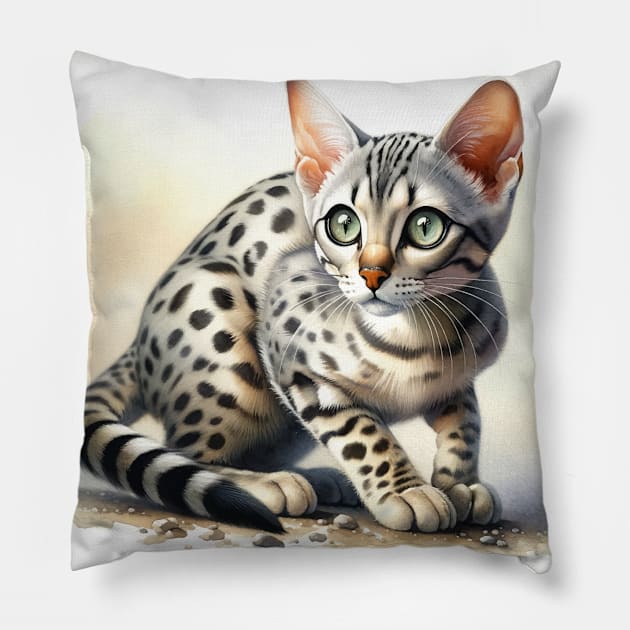 Egyptian mau Watercolor Kitten - Cute Kitties Pillow by Aquarelle Impressions