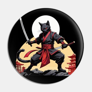 Midnight Guardian: Stealthy Black Cat Ninja Pin