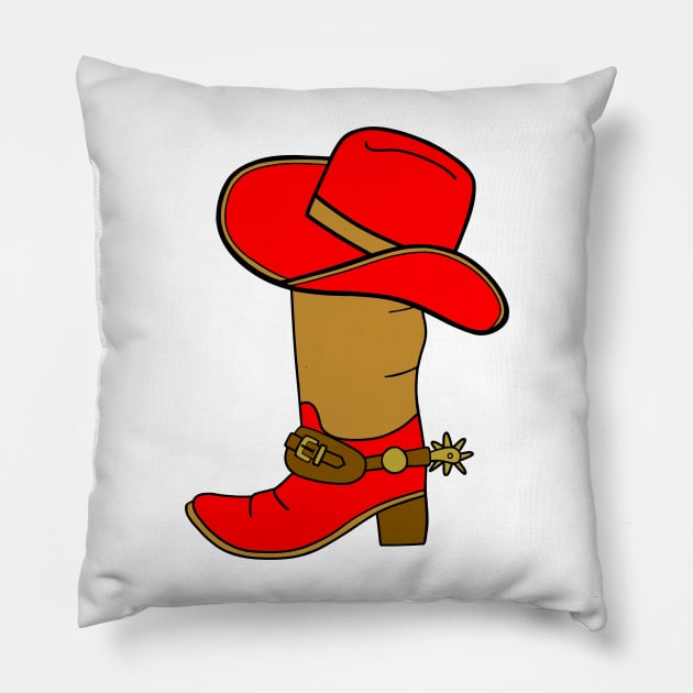 RED And Brown Cowboy Boot And Hat Pillow by SartorisArt1