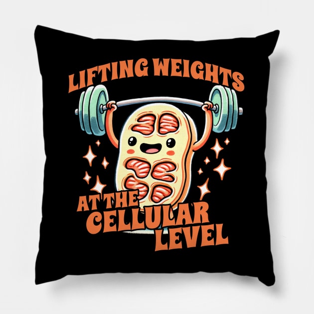 Lifting weights at the Cellular Level Biology Student Design Pillow by DoodleDashDesigns