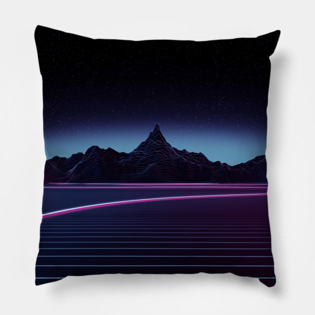 Outrun Mountains Pillow by AxiomDesign