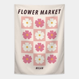 Flower market print, Milan, Indie, Cottagecore decor, Cute floral art, Posters aesthetic, Abstract pink flowers Tapestry