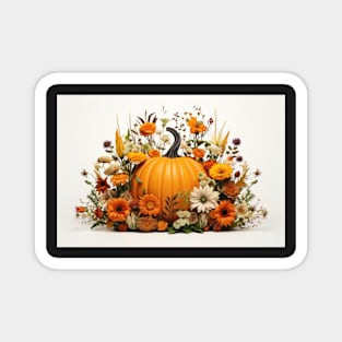 Fall Pumpkin and Flowers Magnet