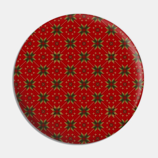 Red Green and Gold Knitted Pattern Pin by Wicca Fairy