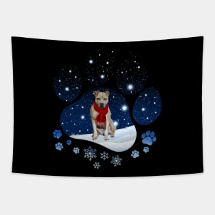 Snow Paw Pitbull Christmas Winter Holiday Tapestry