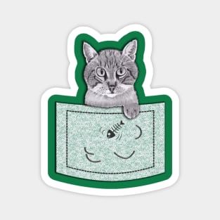 Cat Thief in Pocket! Pencil Drawings (Green) Magnet