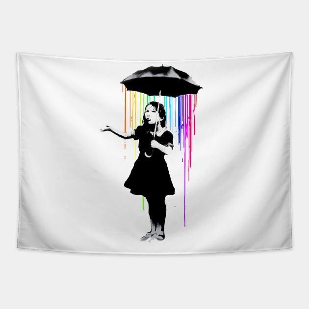 Banksy Rainbow Rain Umbrella Girl Banksy Tapestry TeePublic