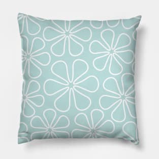 Abstract Flowers White on Duck Egg Blue Pillow