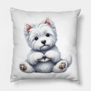 Valentine West Highland White Terrier Dog Giving Heart Hand Sign Pillow