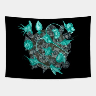 Ernst Haeckel Aqua Peridinea on Cerulean Diatoms Tapestry