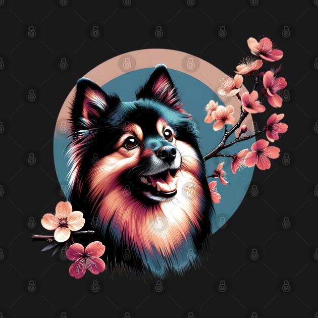 Joyful German Spitz with Spring Cherry Blossoms by ArtRUs