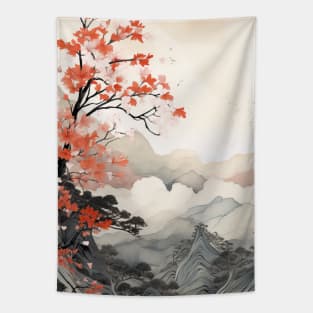 Misty japanese watercolor momiji Tapestry