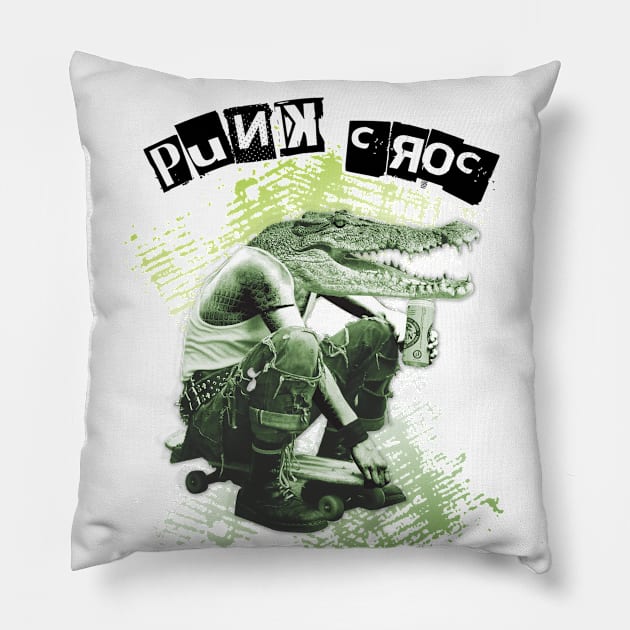 Punk Rock Crocodile Pillow by EddieBalevo