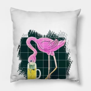 Flamingo Drinking Beer shirt Pillow