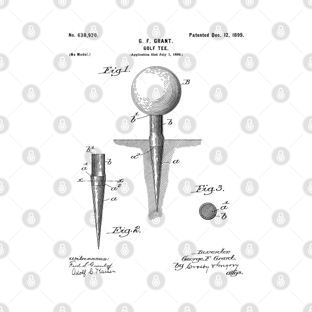 Golf Tee Patent - Golfing Tee Art - Black And White by patentpress