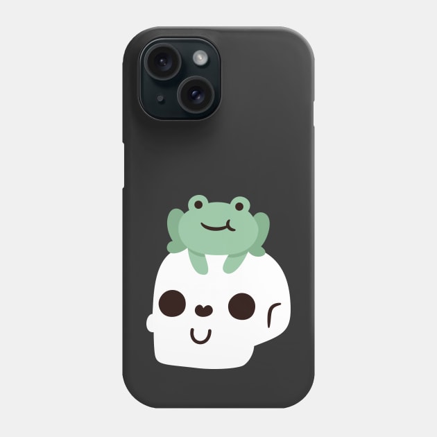 Cute Frog On Happy Skull Skeleton Phone Case by rustydoodle