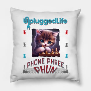 Unplugged Life Chess Cat Phone Phree Phun Pillow