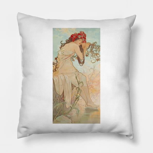 Summer, Mucha Pillow by immortalpeaches