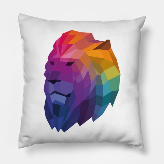 Rainbow Geometric Lion Head Pillow by shaldesign