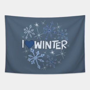 I Heart Winter Illustrated Text with snowflakes Tapestry