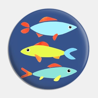 THREE COLORFUL FISH - 3 Fishes in Vibrant Blue, Red, Orange, and Green Pin