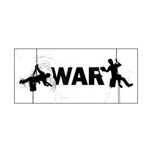 War - Typography, Two Window Cleaners Wiping Away The Word Set In A Thin Border Frame T-Shirt