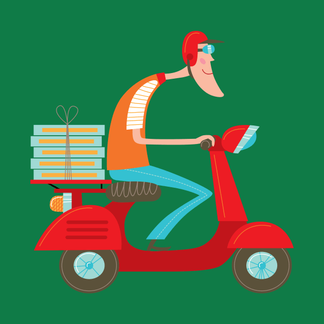 Pizza Delivery Scooter Boy by JunkyDotCom