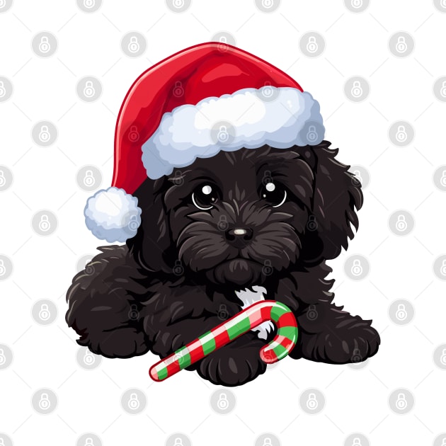 Black Cavapoo maltipoo christmas dog by rysiupol