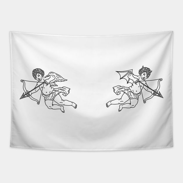 Cherubs Black and White Tapestry by Cosmic Latte