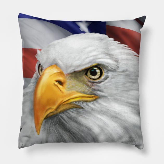 Patriotic American Flag and Bald Eagle Art Pillow by abbottcartoons