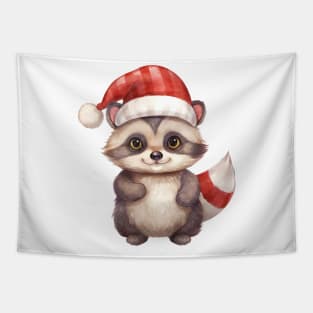 Raccoon in Santa Hat Tapestry