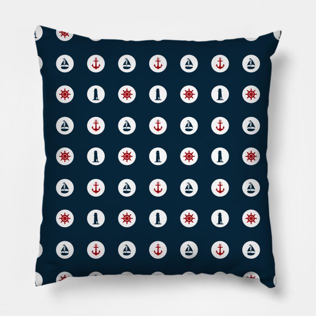 Red and Navy Blue Nautical Blue Dots Pillow by Peter the T-Shirt Dude