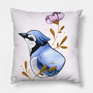 Blue Jay and his Purple Flower Pillow